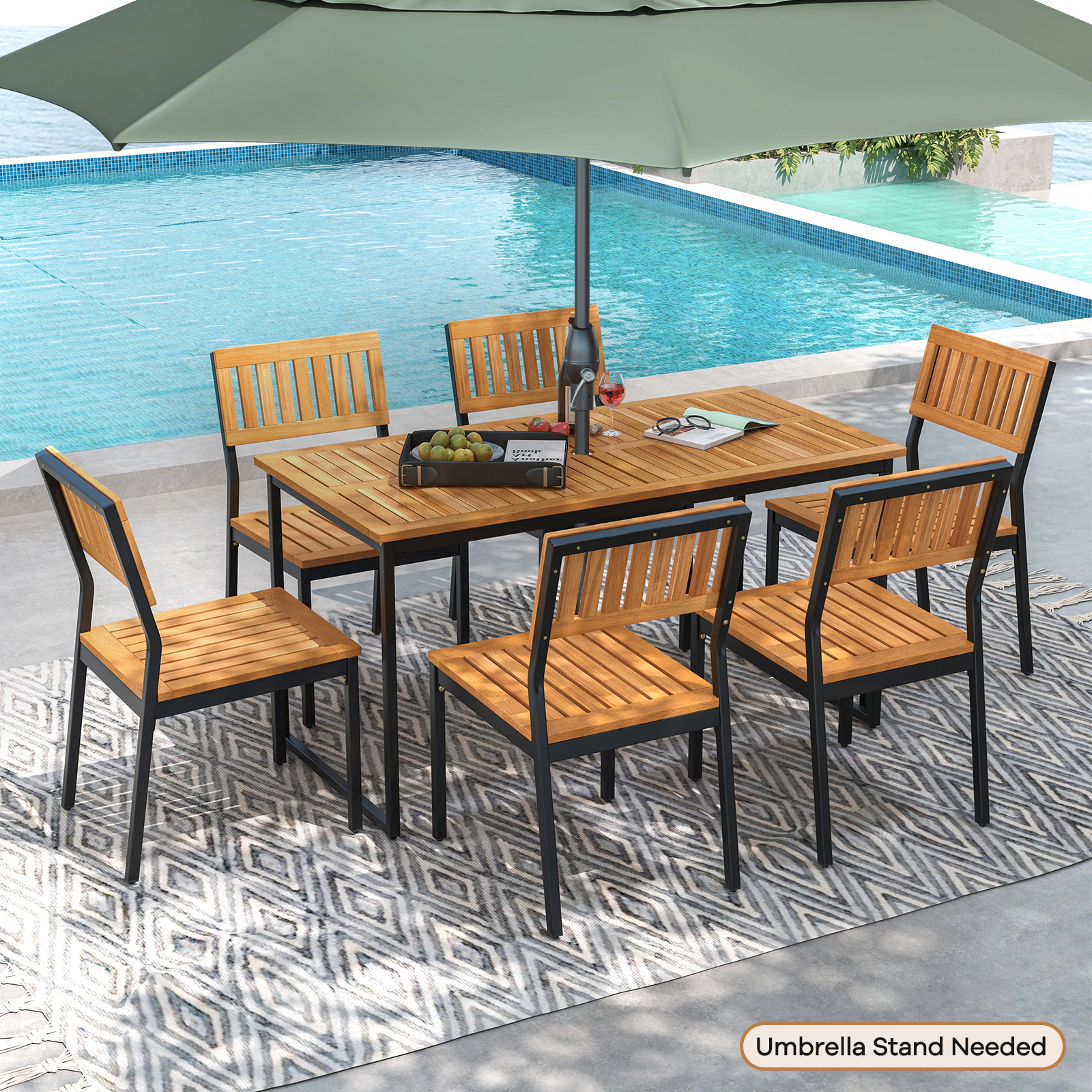 LJG Patio Dining Chair Set of 2 with Metal and Acacia Wood Frame
