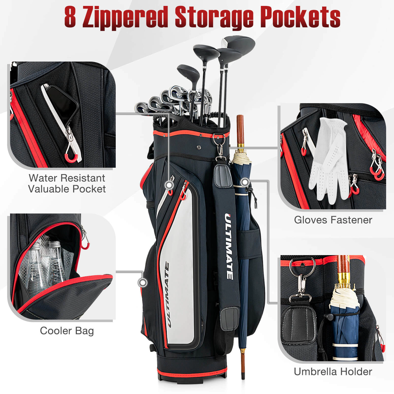LJG 9.5 Inch Golf Cart Bag with 14 Way Dividers Top Organizer