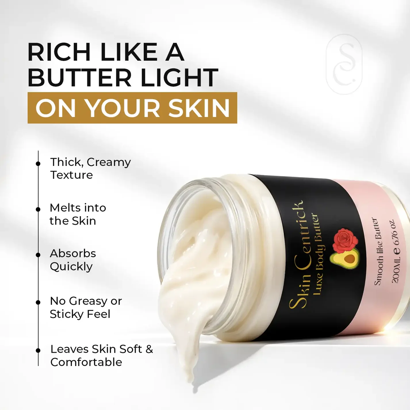 Skin Centrick Rose Shea Body Butter – Deep Hydration Moisturizer for Dry Skin