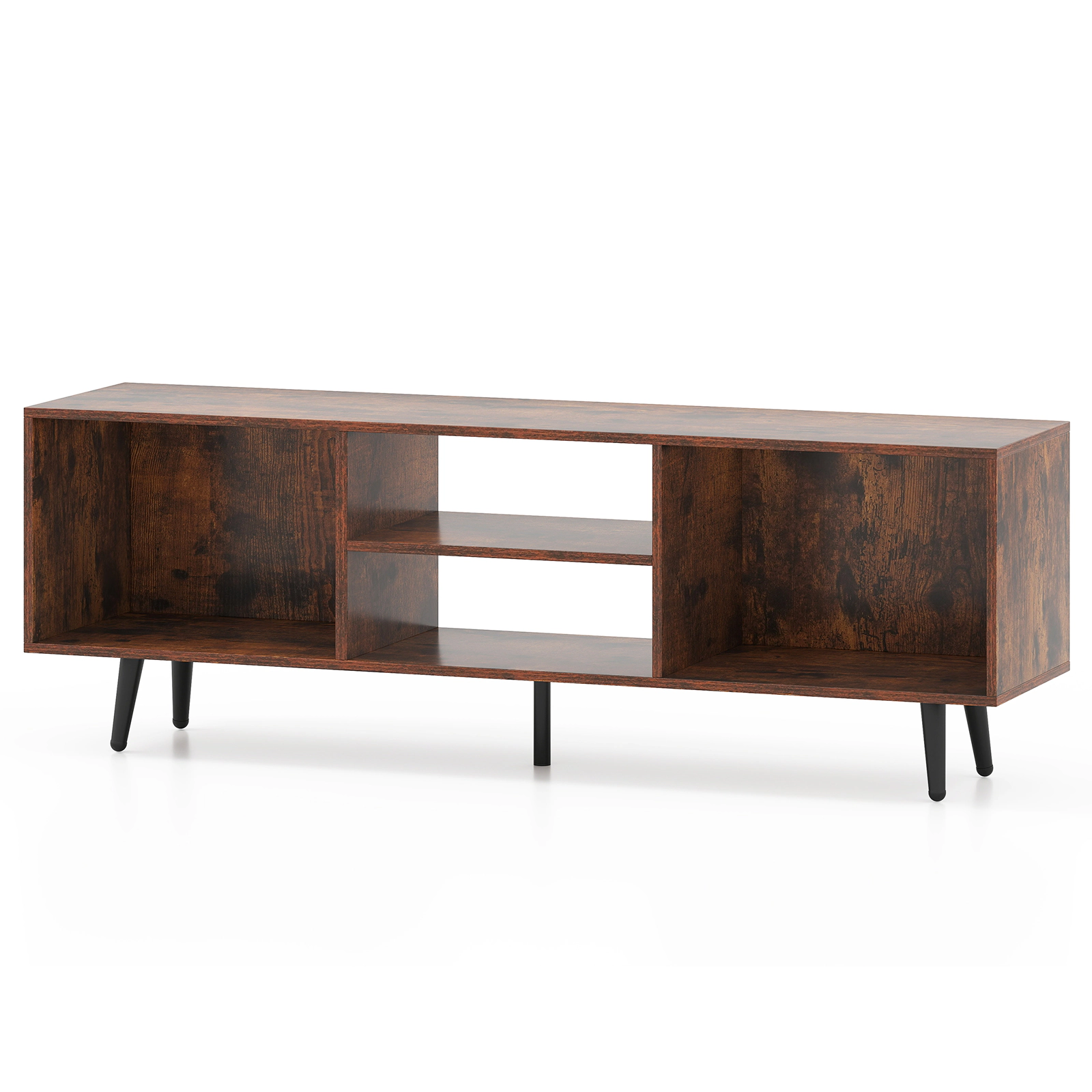 SUGIFT 47.5-in TV Stand for 55-Inch TV with Compartments and Metal Legs 132-lb Countertop Capacity Rustic Brown & Black