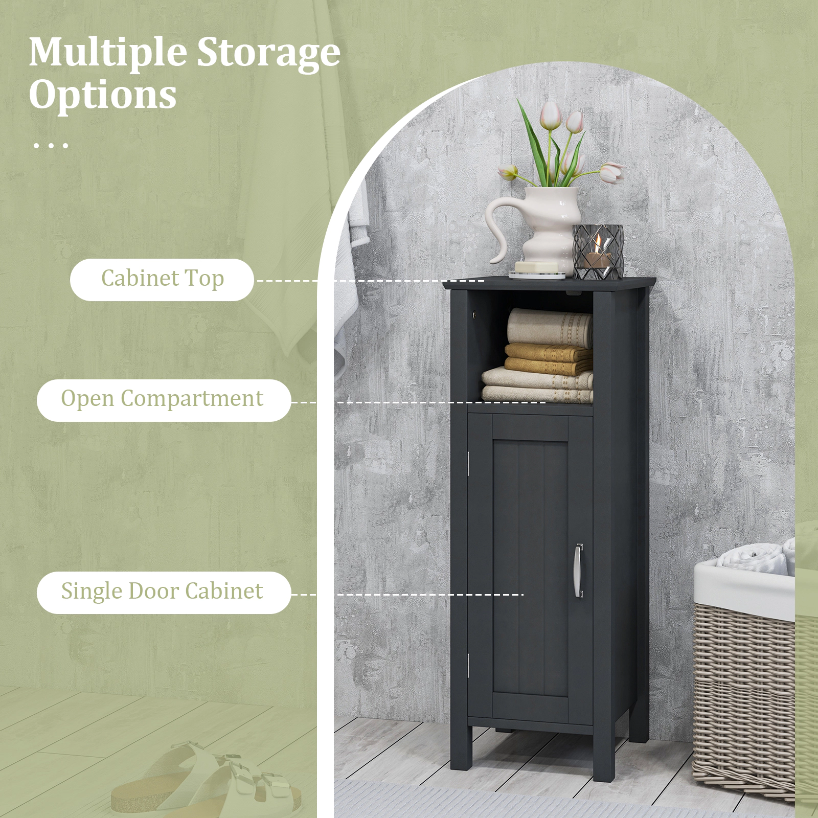 SlickBlue Bathroom Floor Cabinet with Adjustable Shelf and Open Storage