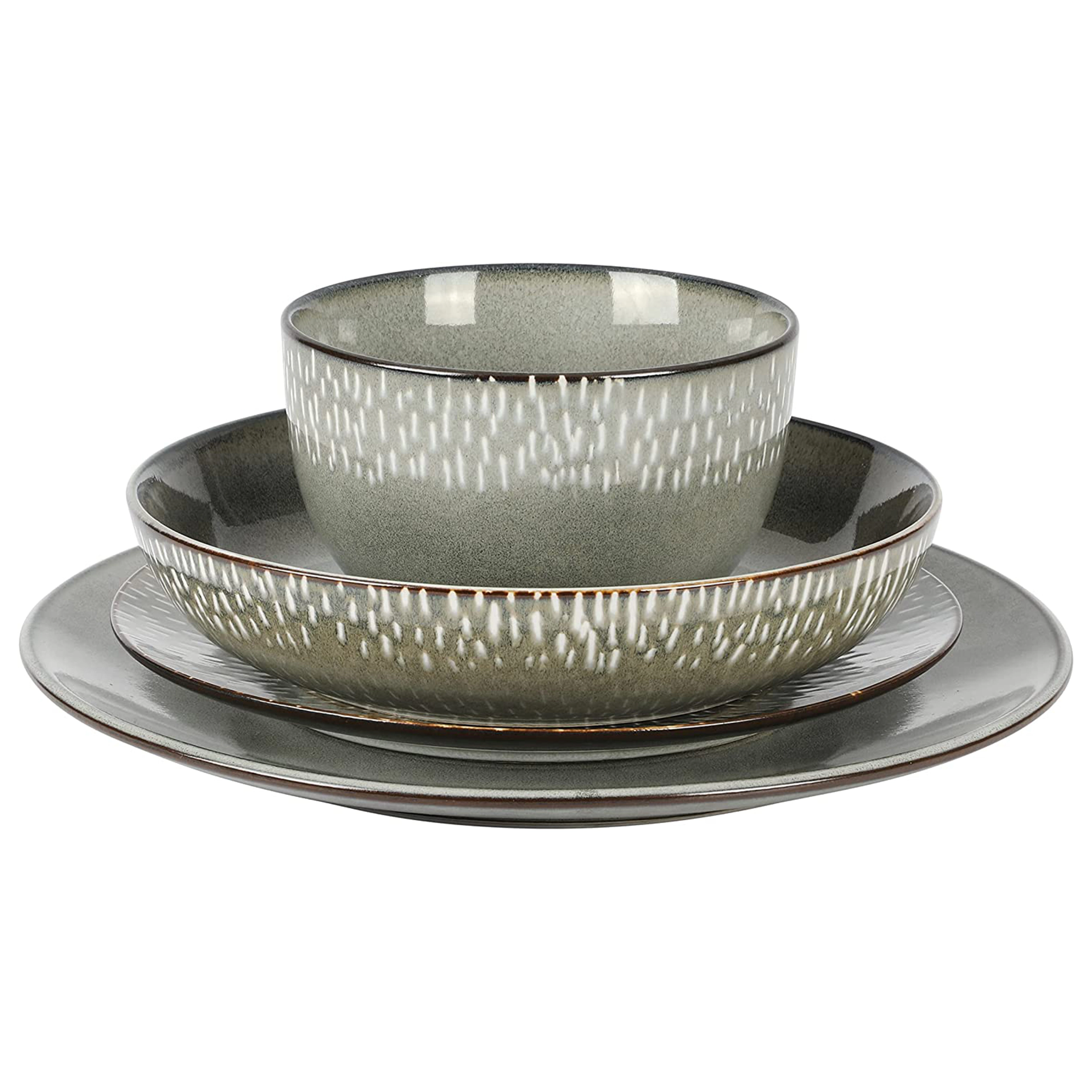 Gibson Elite Matisse 16 Piece Stoneware Dinnerware Set in Grey with Reactive Glaze