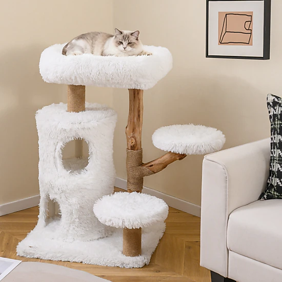 LJG Modern Cat Tree for Indoor Cats 30.5 Cat Tower with Real Solid Wood ...
