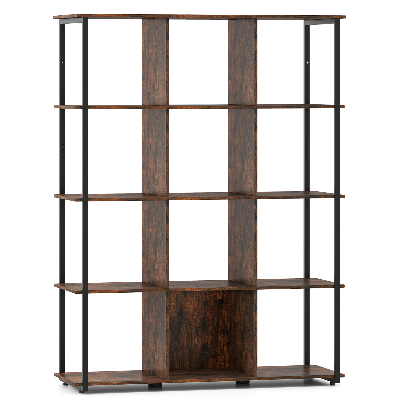 SUGIFT 12-Cube Rustic Brown 57-in Tall Cube Storage Organizer Bookshelf with 2 Anti-Tipping Kits