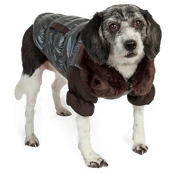 Pet Life ® Ultra Fur 'Track-Collared' Metallic Pet Jacket