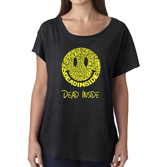 LA Pop Art Women's Dolman Word Art Shirt - Dead Inside Smile