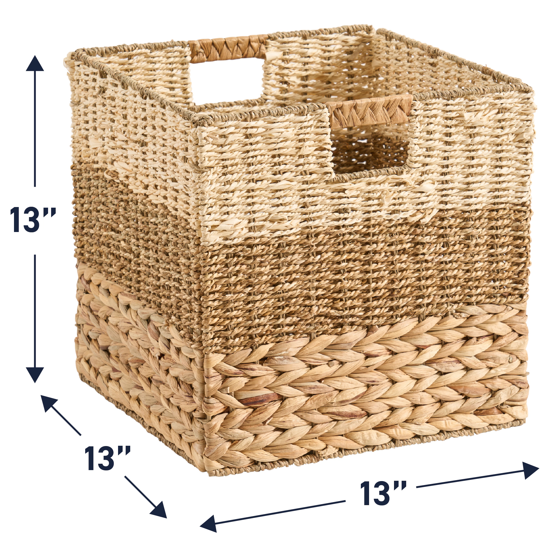 Ornavo Home 13" x 13" Inch Water Hyacinth Mixed Weave Wicker Storage Basket with Handles -  Set of 8