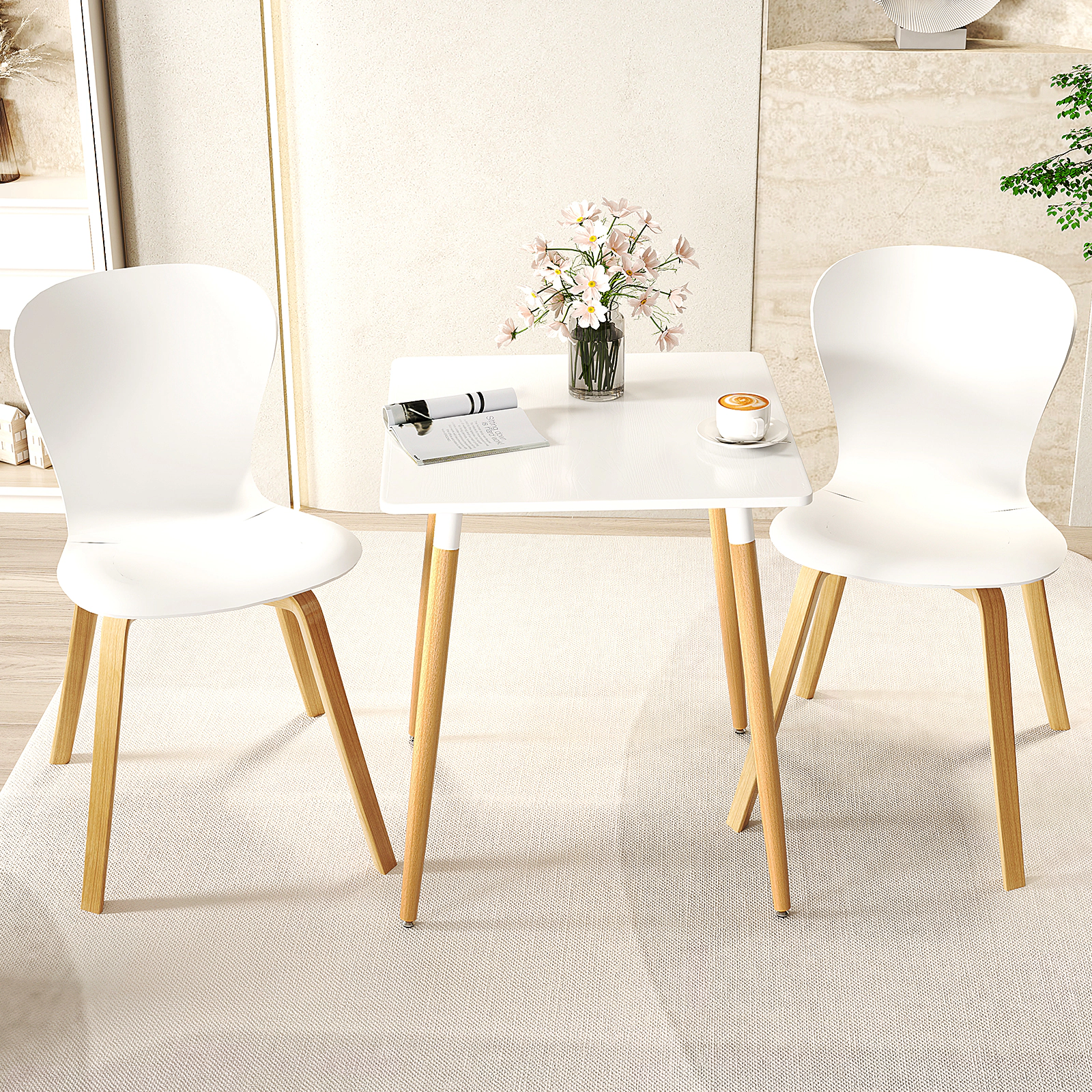 SUGIFT 23.5-in Square Dining Table with Adjustable Foot Pads 165-lb Capacity for Dining Room or Kitchen White Natural
