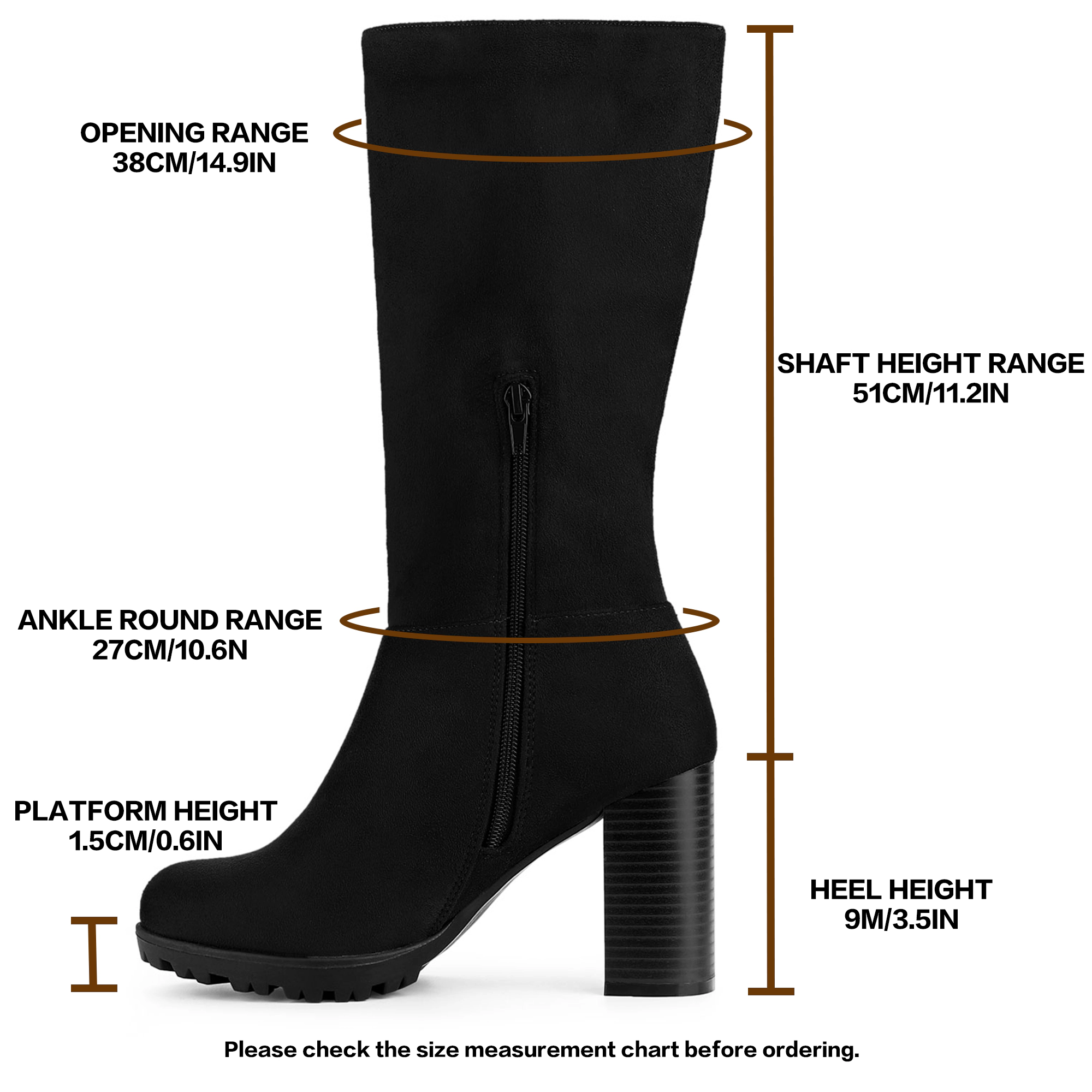 BLISSFUL STEP Women Mid Calf Block Heel Boots
