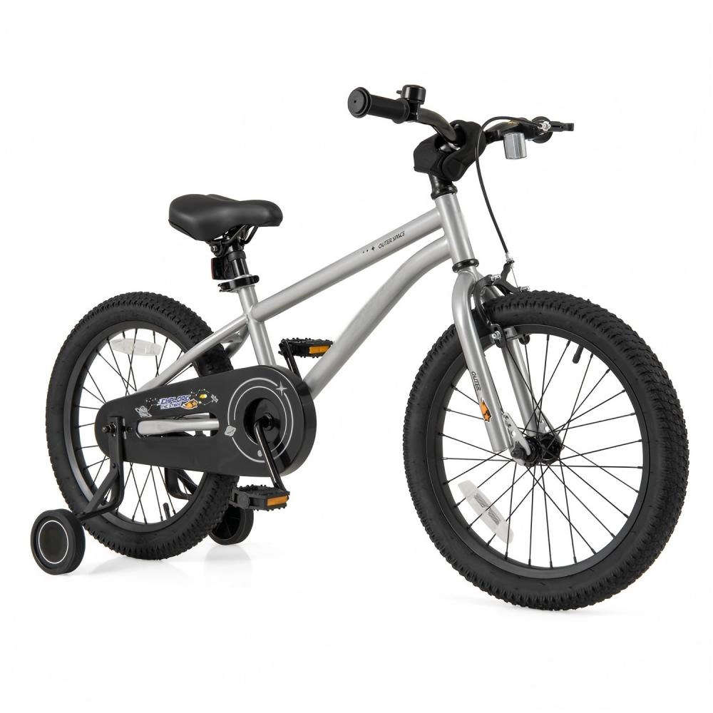 SUGIFT 18-Inch Silver Kids Bike, High Carbon Steel, Dual Brakes, Removable Training Wheels