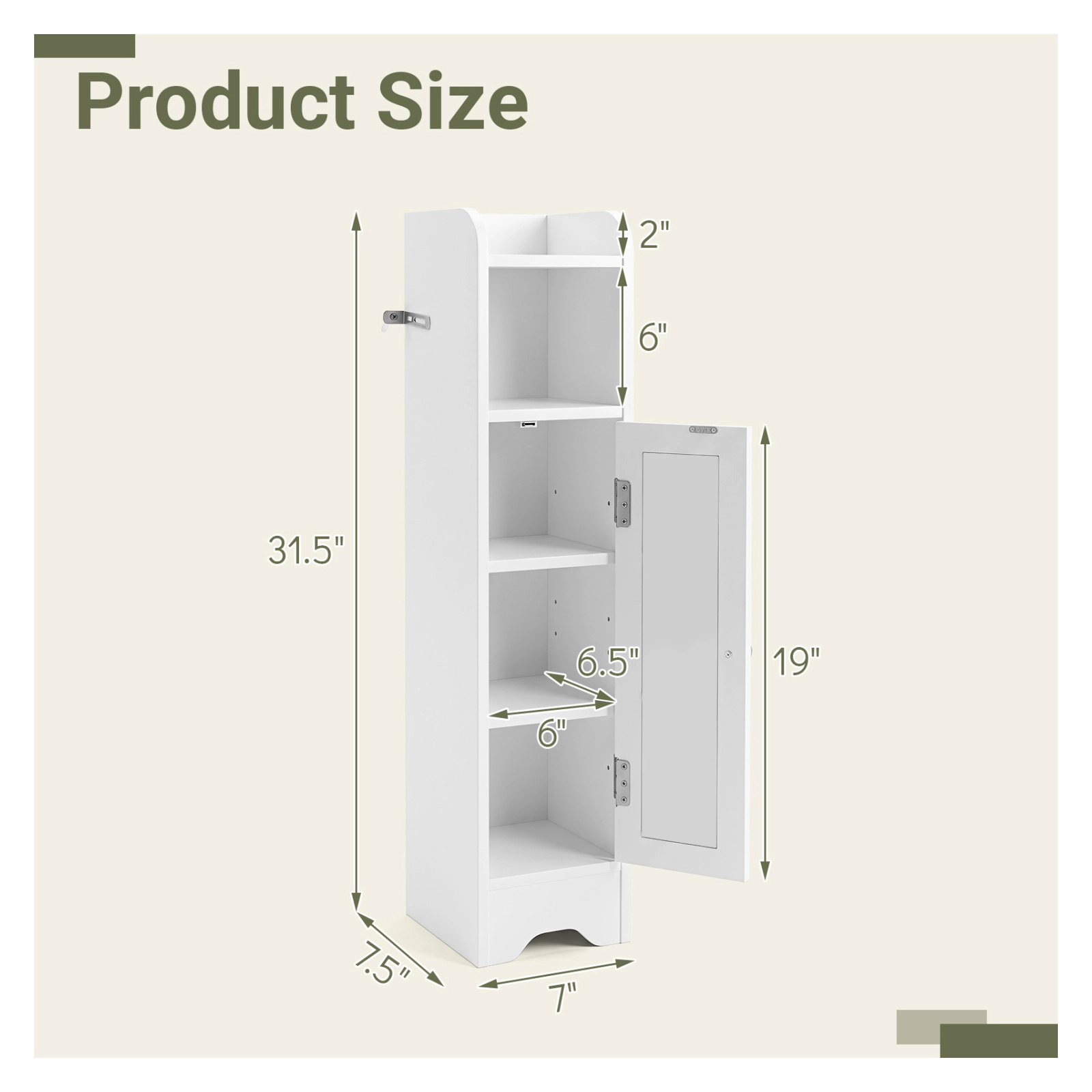 Glintex 7-Inch Slim Corner Cabinet with Raised Edge Top and 2 Adjustable Shelves, White