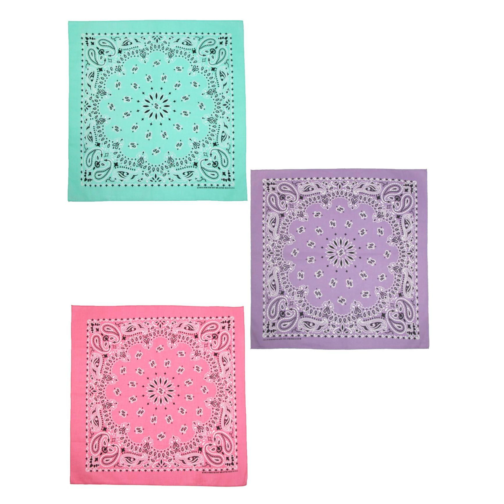 CTM Women's Cotton Pastel Paisley Print Bandana Kit (Pack of 3)