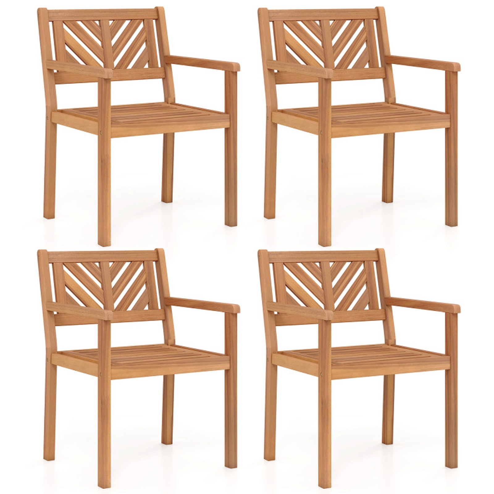 SUGIFT Set of 4 400-lb Capacity Teak Acacia Wood Outdoor Dining Chairs with Slatted Back and Armrests