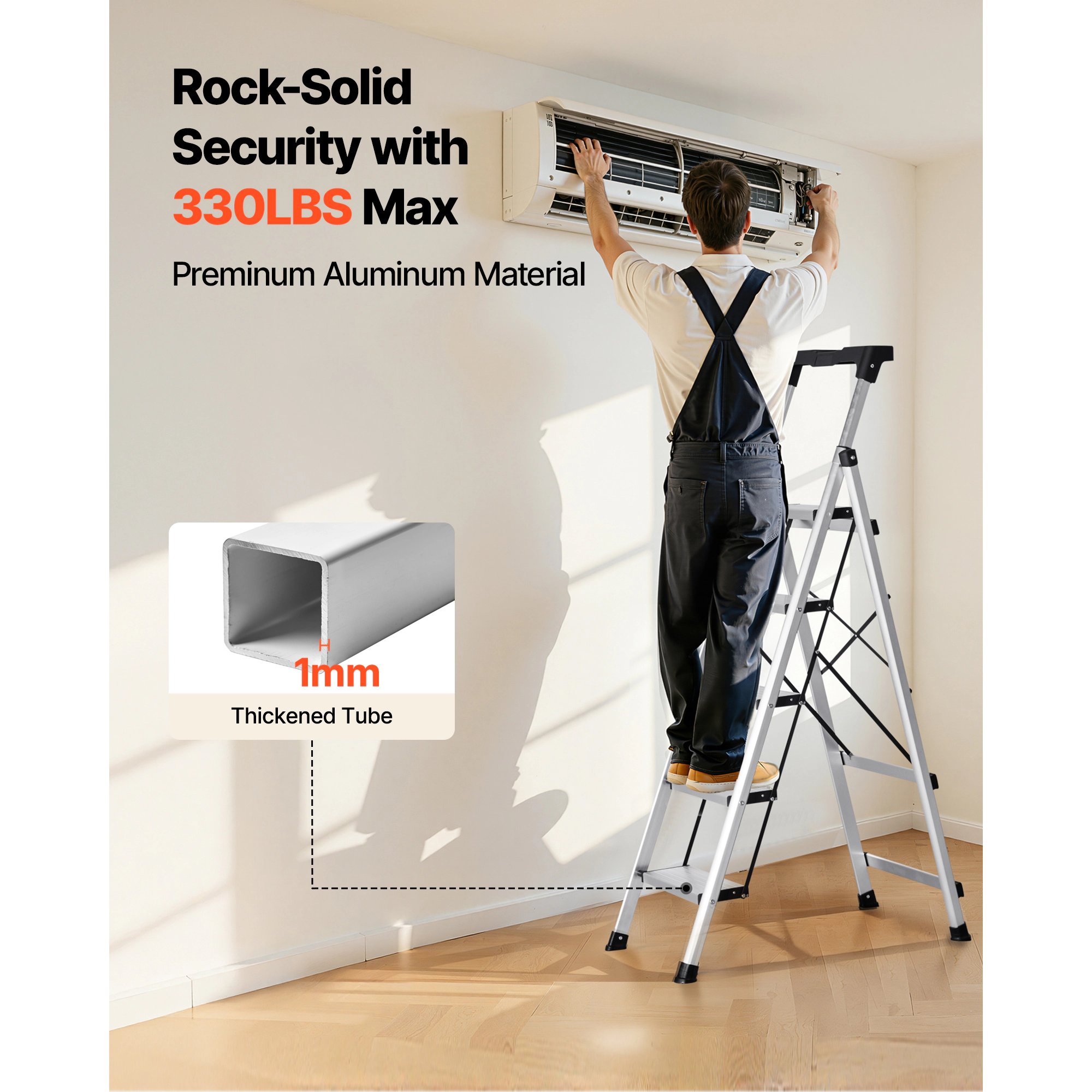 HONGGE Ladder Folding Step Stool with Wide Anti-Slip Pedal and Comfort Handgrip 330 lbs Capacity Portable Aluminum