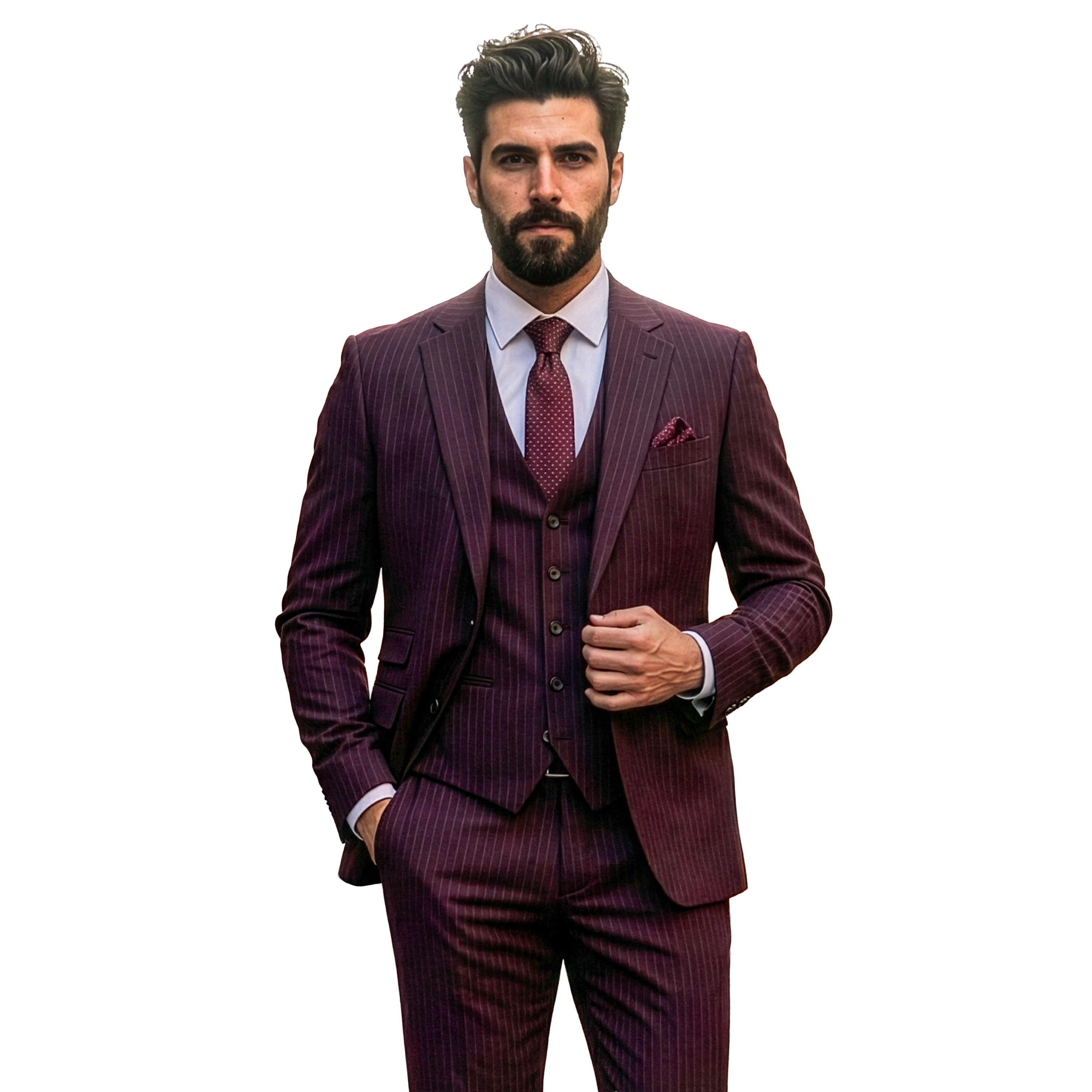 Tazzio Mens Regular Fit Pinstripe 3pc Suit Set