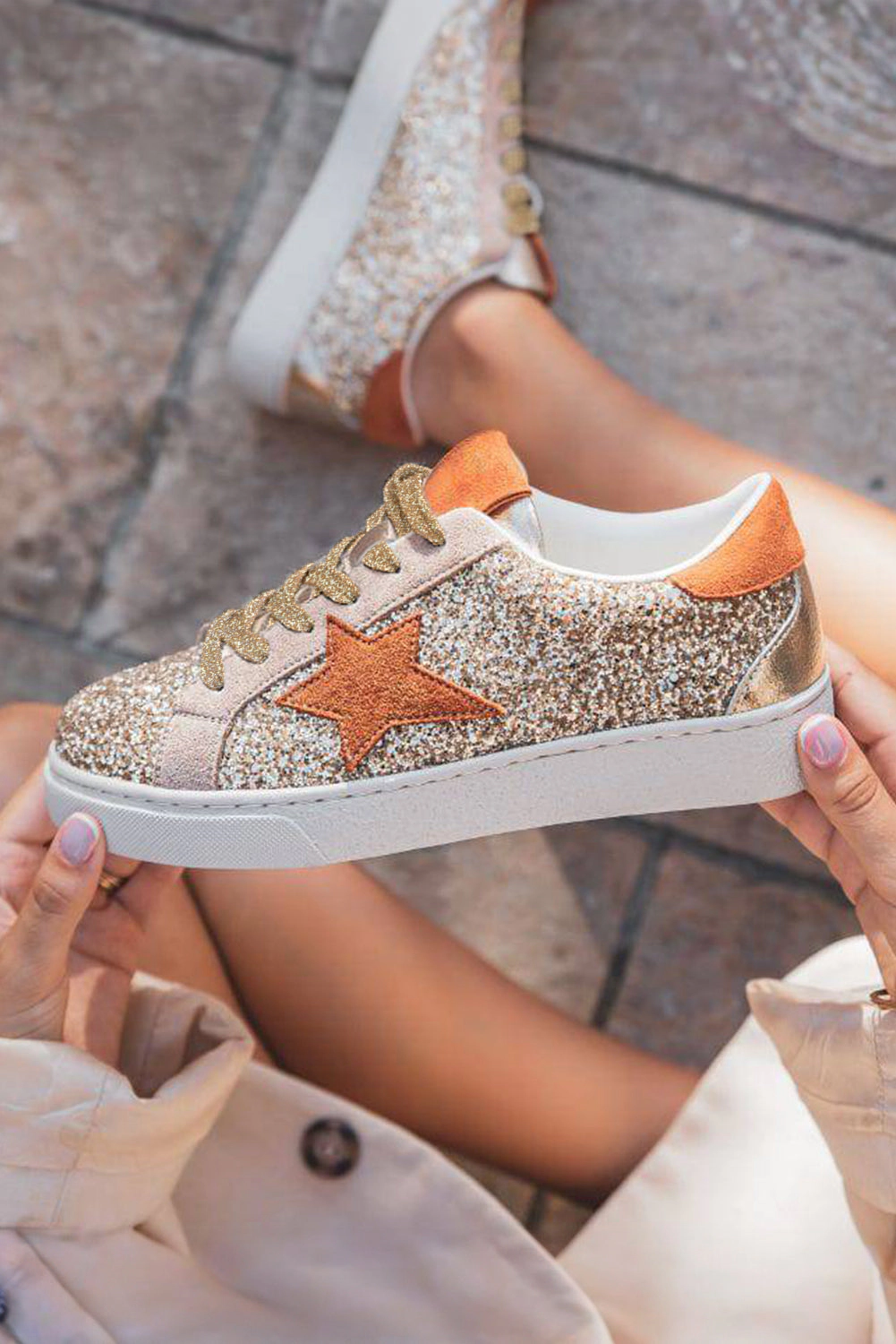 Threaded Pear Women's Armani Sequined Lace Up Sneakers