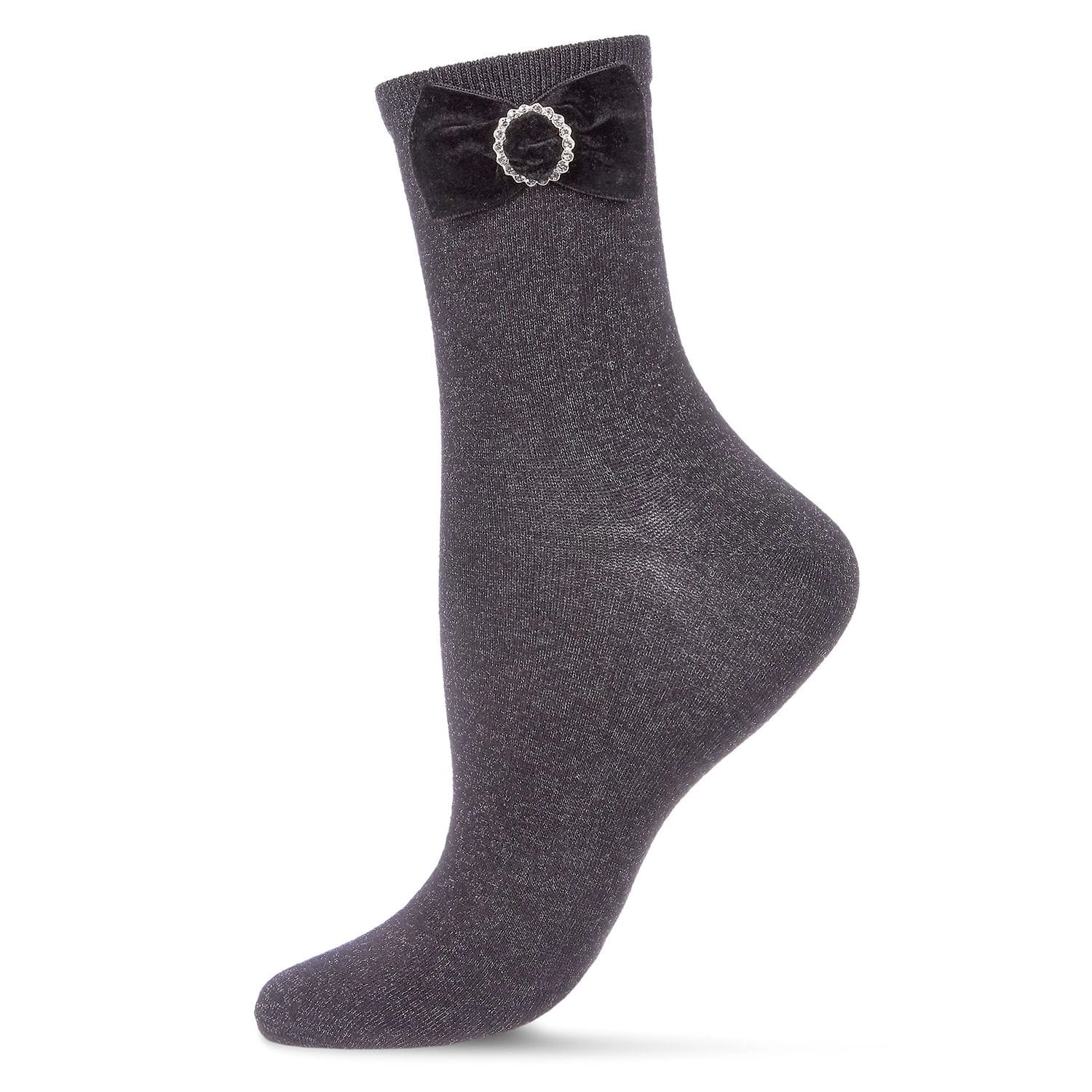 MeMoi Women's Velvet Bow Metallic Lurex Crew Socks