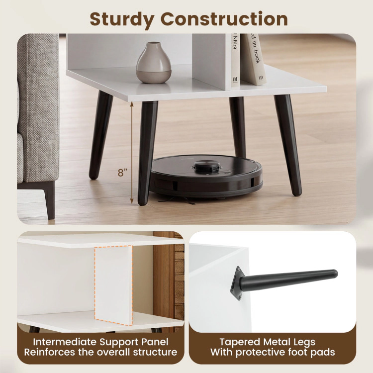 Hivvago 2-Tier Mid Century Modern End Table With 2 Compartments And Metal Legs