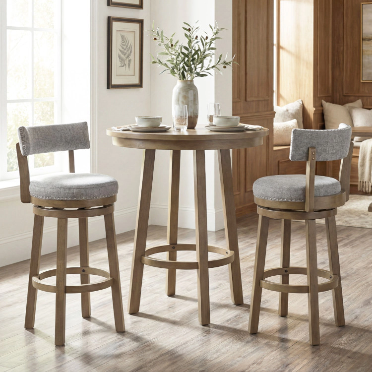 Hivvago Swivel Bar Stools Set Of 2 Linen Fabric Upholstered Barstools With Back-31.5 Inches