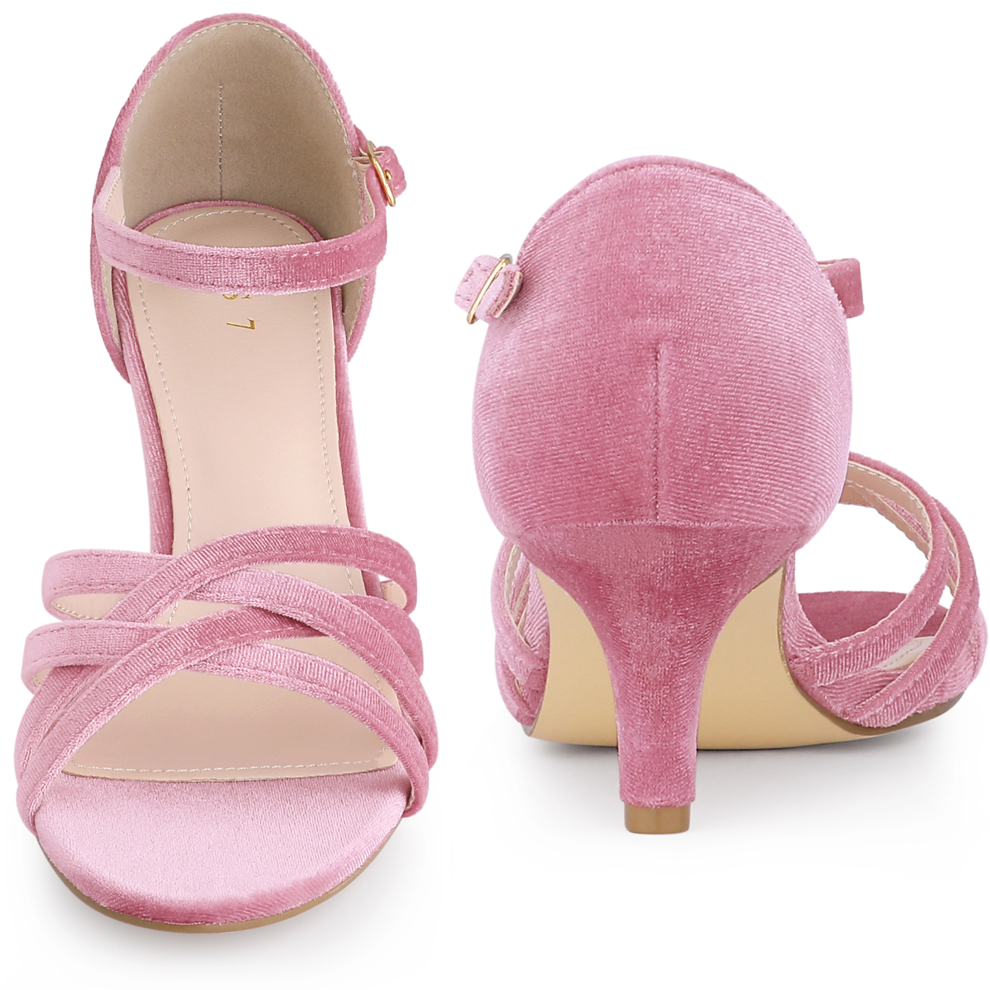 BLISSFUL STEP Women's Velvet Strappy Open Toe Kitten Heels Dance Sandals