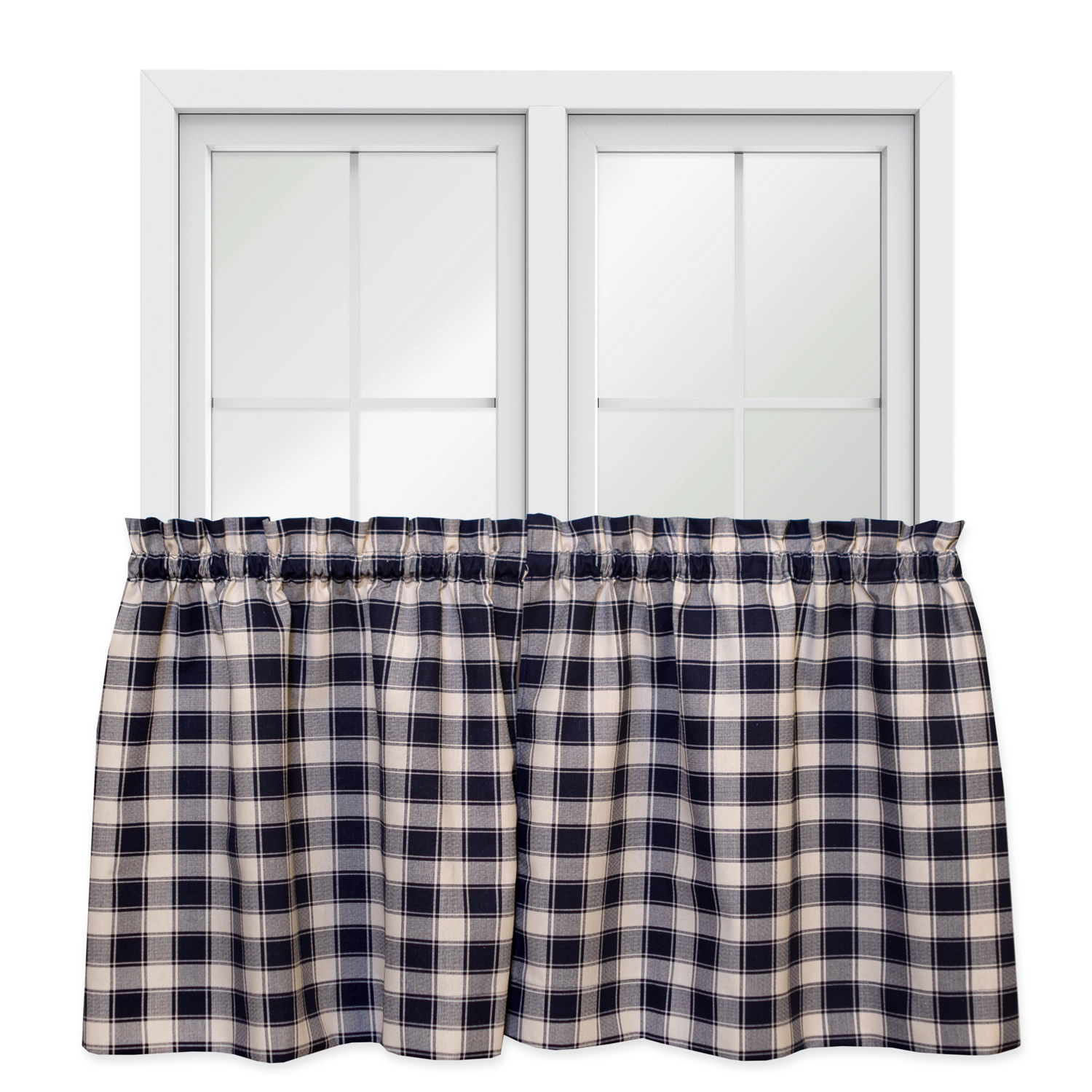 Ellis Curtain Country Check Tailored With 1.5" Rod Pocket Window Tiers 56" x 24" Navy