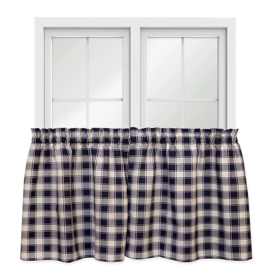 Ellis Curtain Country Check Tailored With 1.5" Rod Pocket Window Tiers 56" x 24" Navy