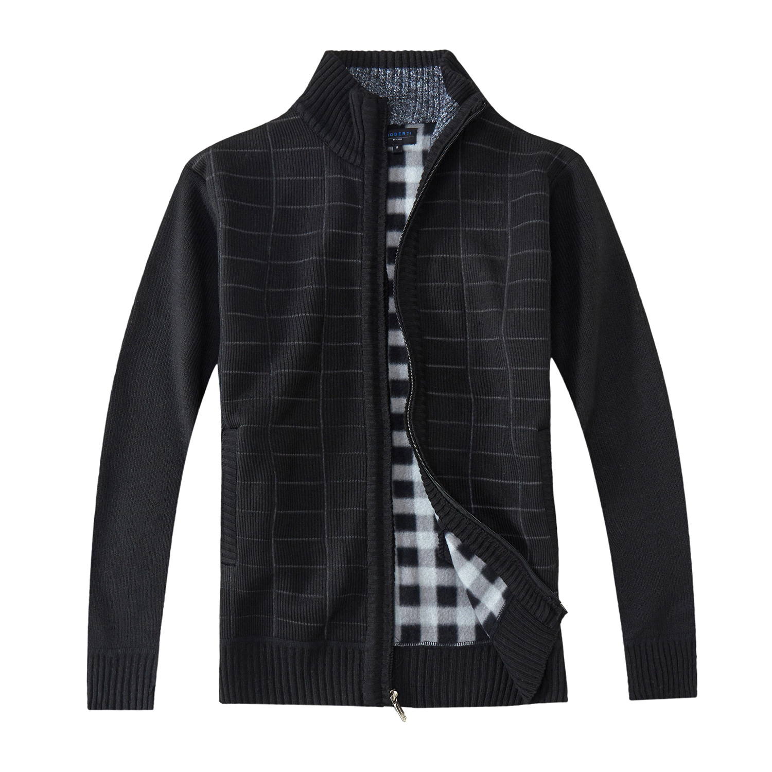 Gioberti Men's Knitted Full Zip Cardigan Sweater With Soft Brushed Flannel Lining