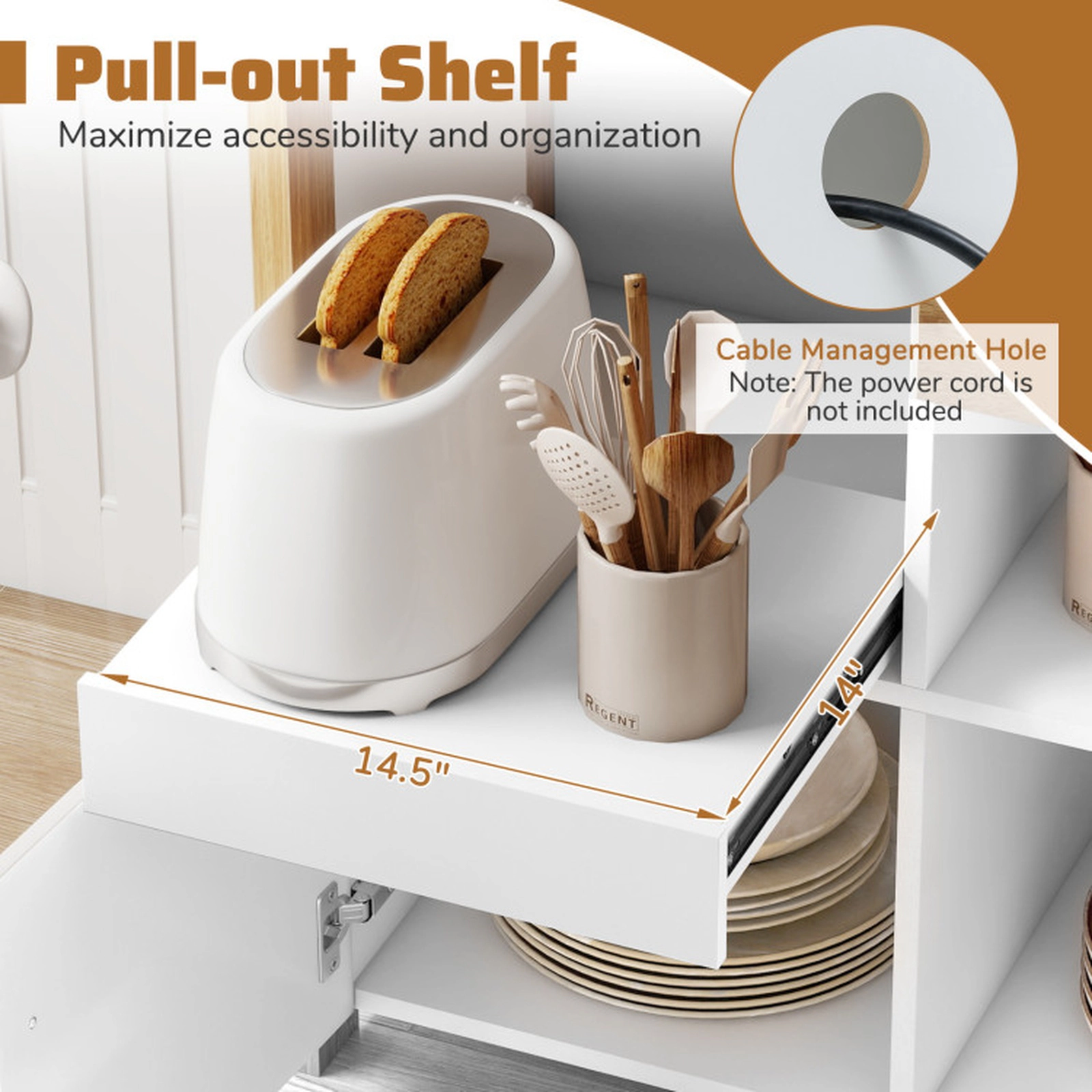 SUGIFT Kitchen Storage Sideboard Cabinet with Drawer Pull-Out Shelf, Drawer and 2 Doors 44-lb Countertop Capacity