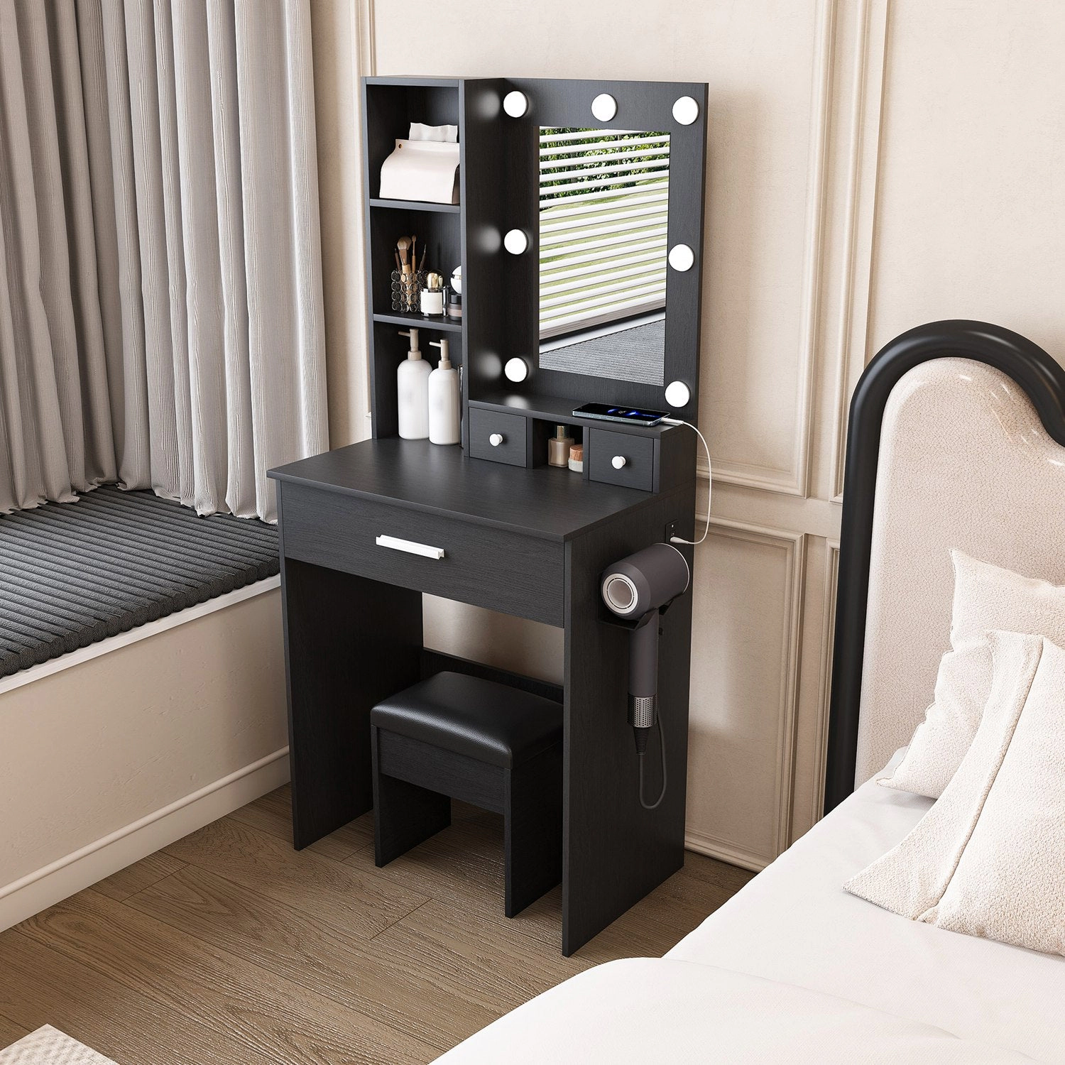 GBruno LED Lighted Vanity Desk Set With Padded Stool