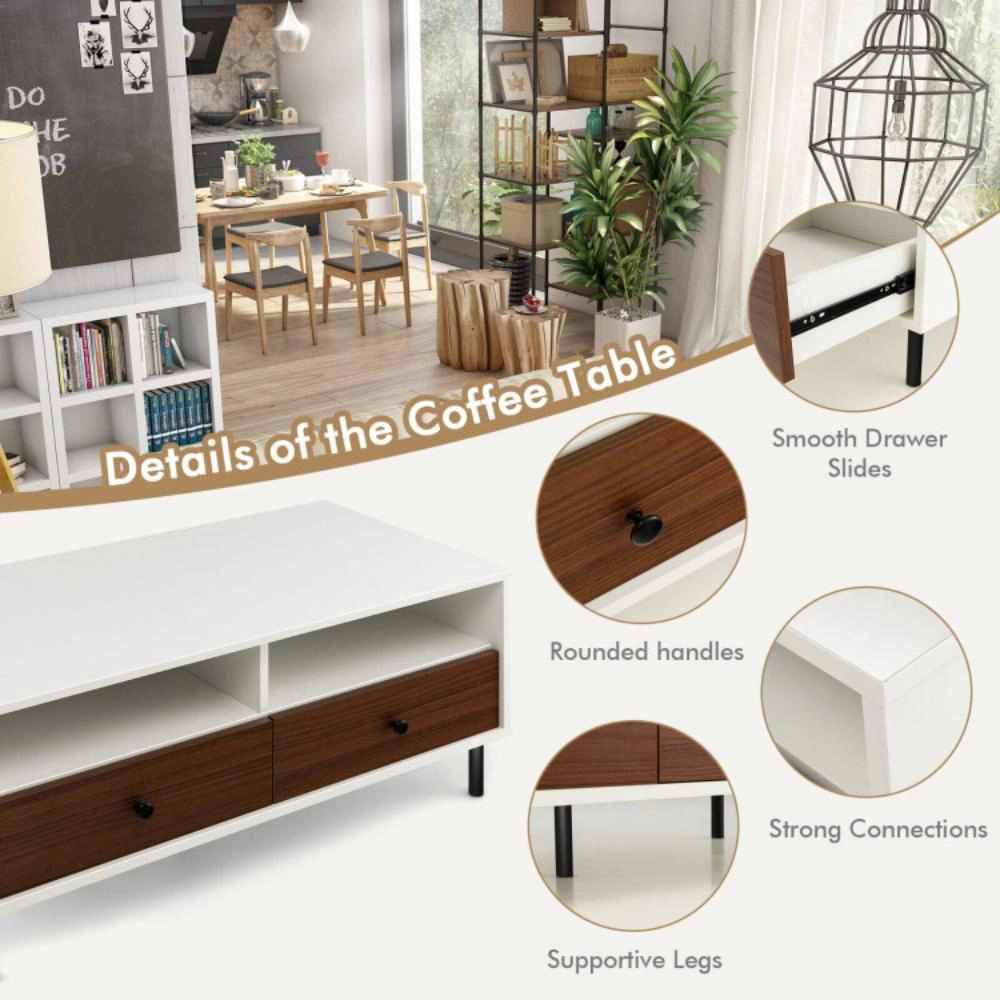 Hivvago Modern 40-Inch Coffee Table with Drawers and Two-Tier Storage Design