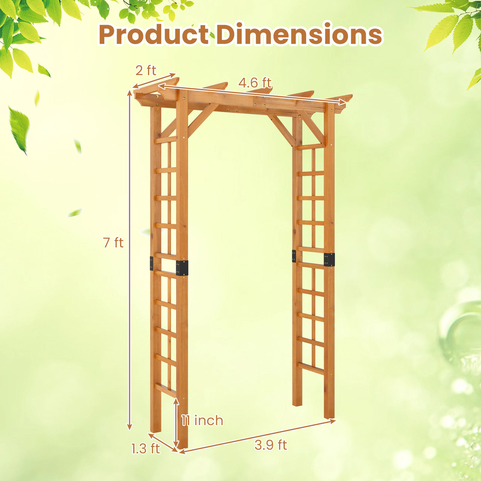 SUGIFT 7-ft Orange Fir Wood Garden Arch Arbor with Grid Trellises Metal Connectors and Thick Legs
