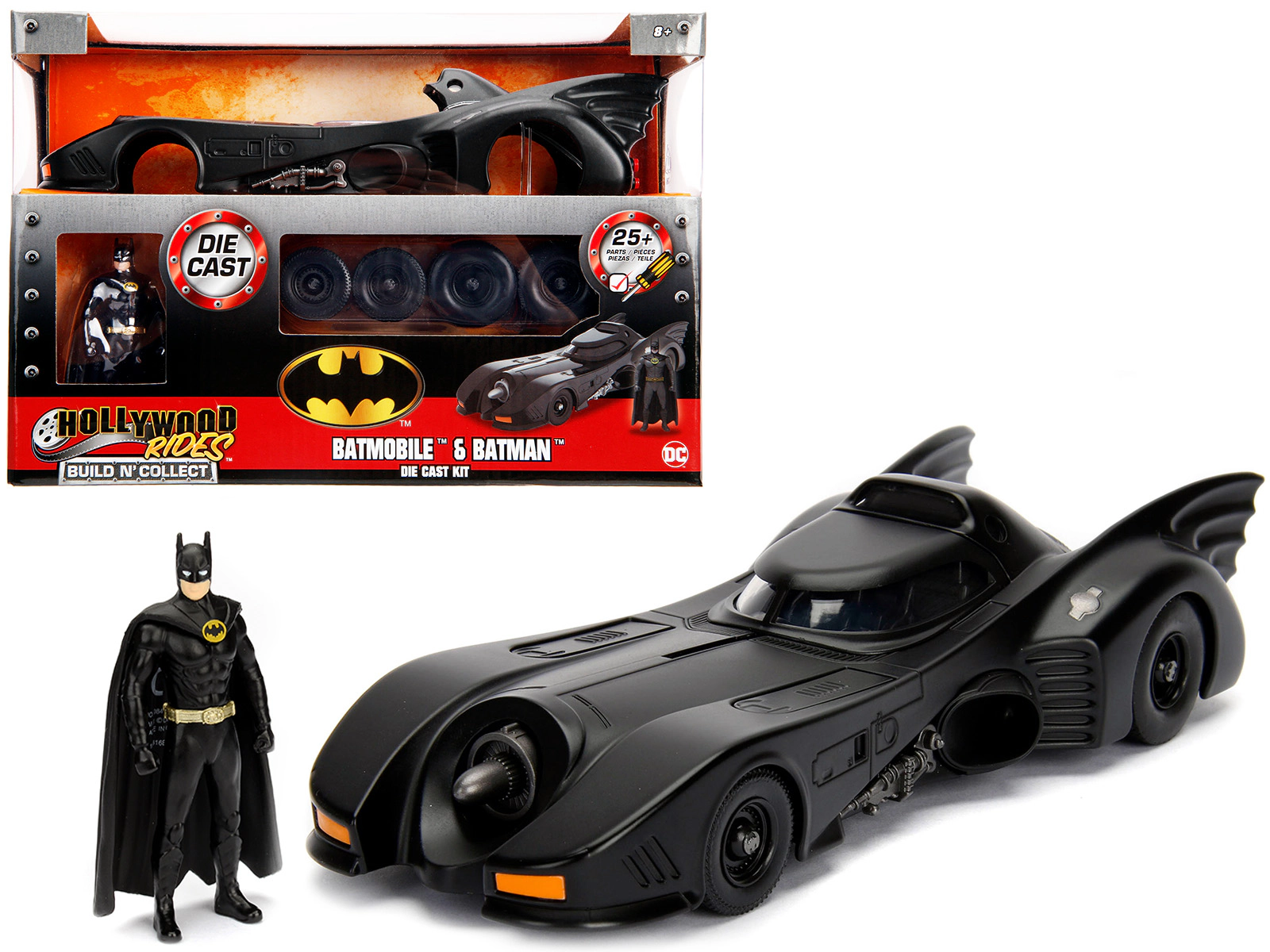 Jada Model Kit Batmobile Matt Black with Batman Diecast Figurine "Batman" (1989) Movie "Build N' Collect" 1/24