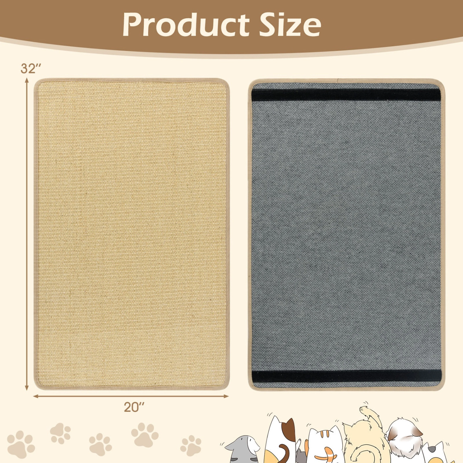 SUGIFT 2-Piece Natural Sisal Cat Scratcher Mat Set 32 x 20 in Pads