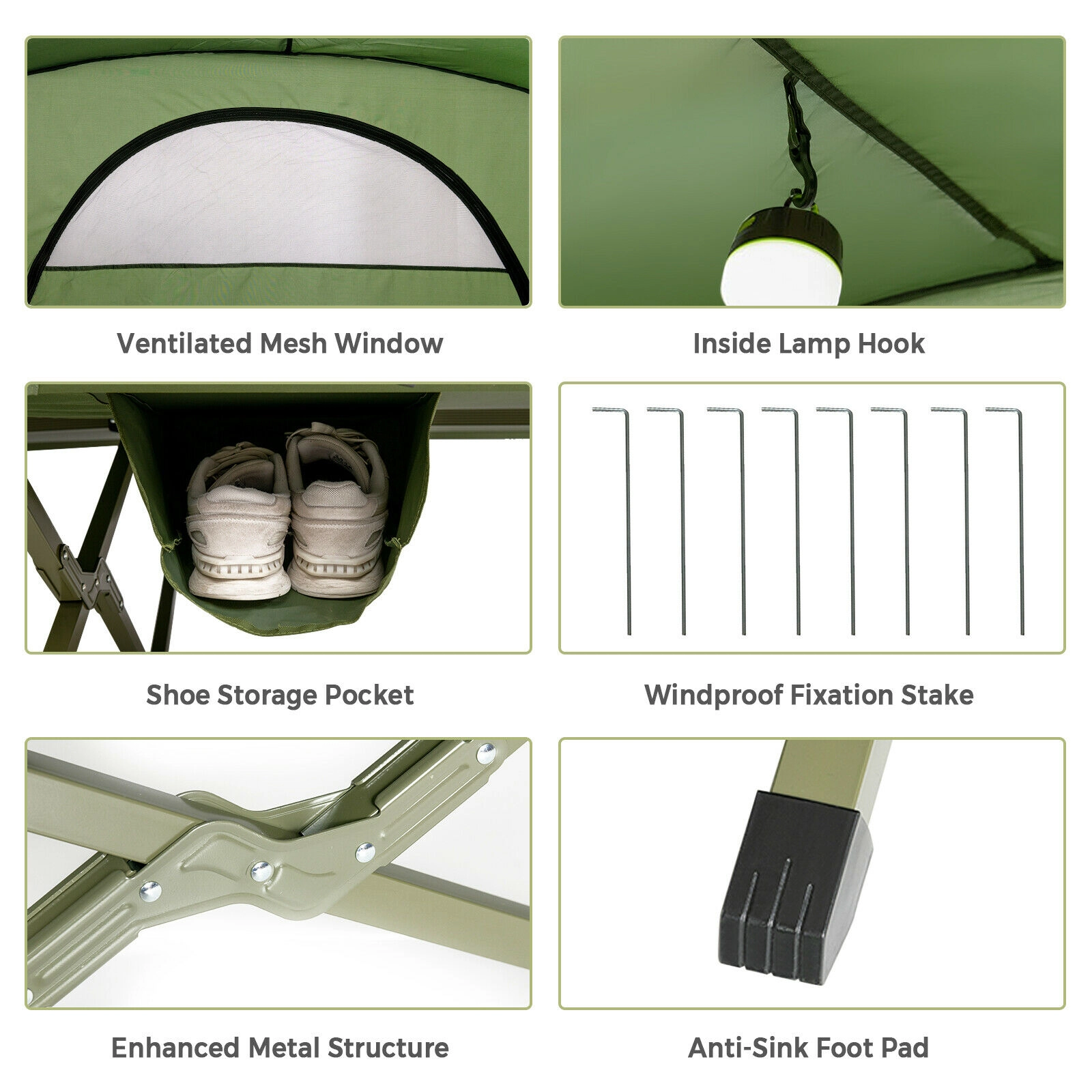 SUGIFT 2-Person Green Elevated Camping Tent Cot with External Cover 6.5-ft W 4.8-ft D 5.2-ft H 660-lb Cot Capacity