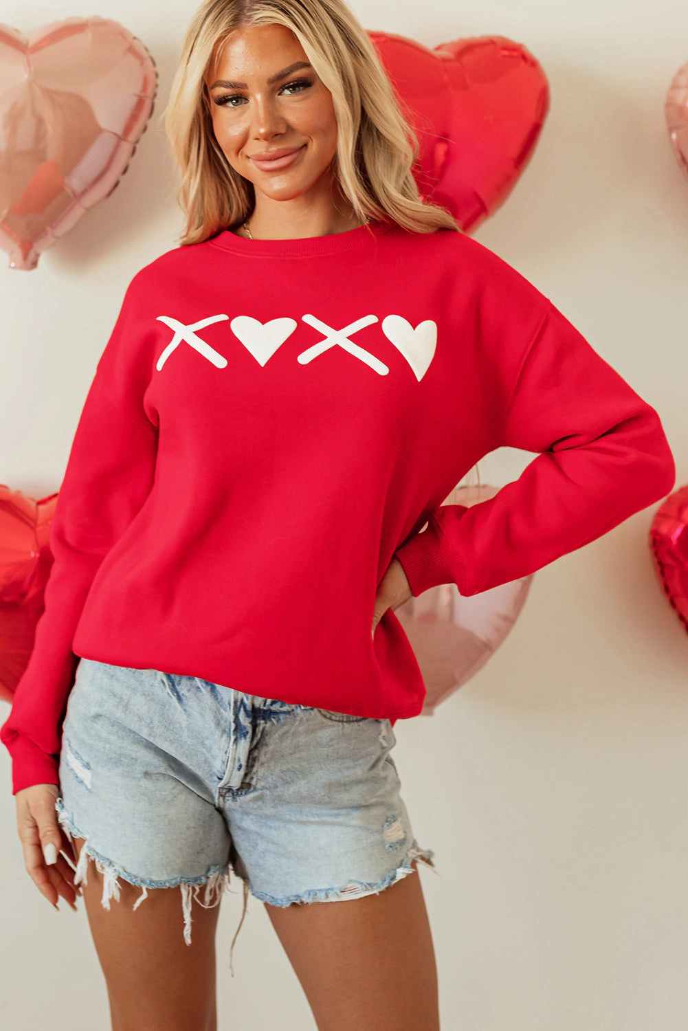 Threaded Pear Women's Clementine Print Valentines Heart Sweatshirt