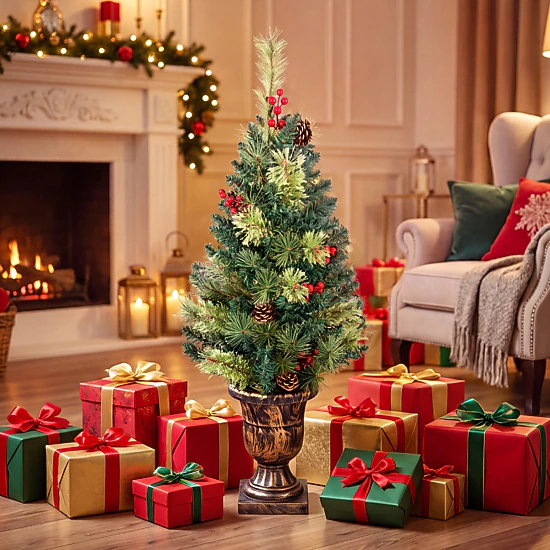 LJG LED Christmas Tree with Red Berries Pine Cones