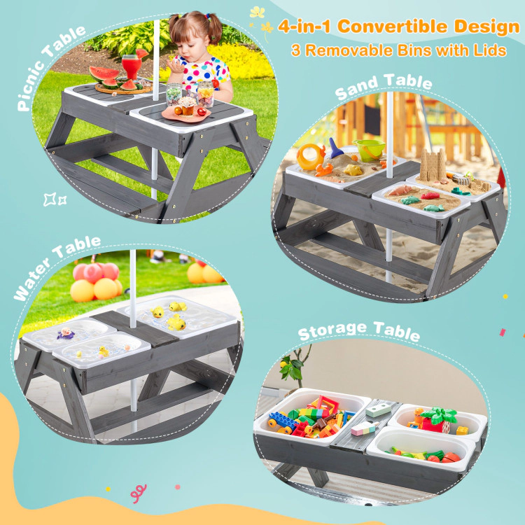 Hivvago Kids Picnic Table Set With 3 Removable Bins