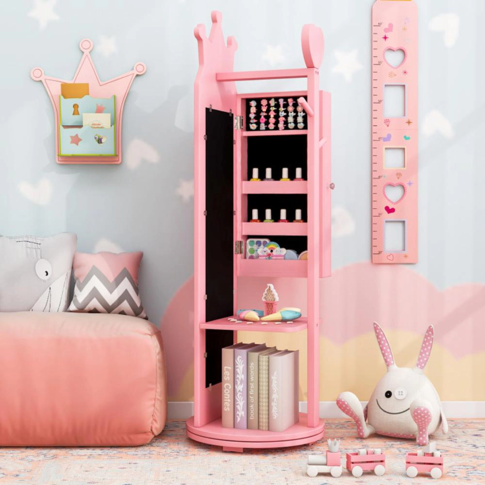 Hivvago Kids Room Furniture Set Princess Vanity Table And Stool With Mirror Drawer-Pink