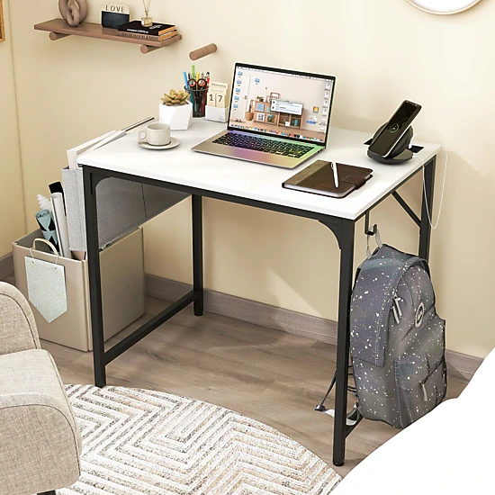 SlickBlue Unisex Compact Office Desk with Charging Station and Storage