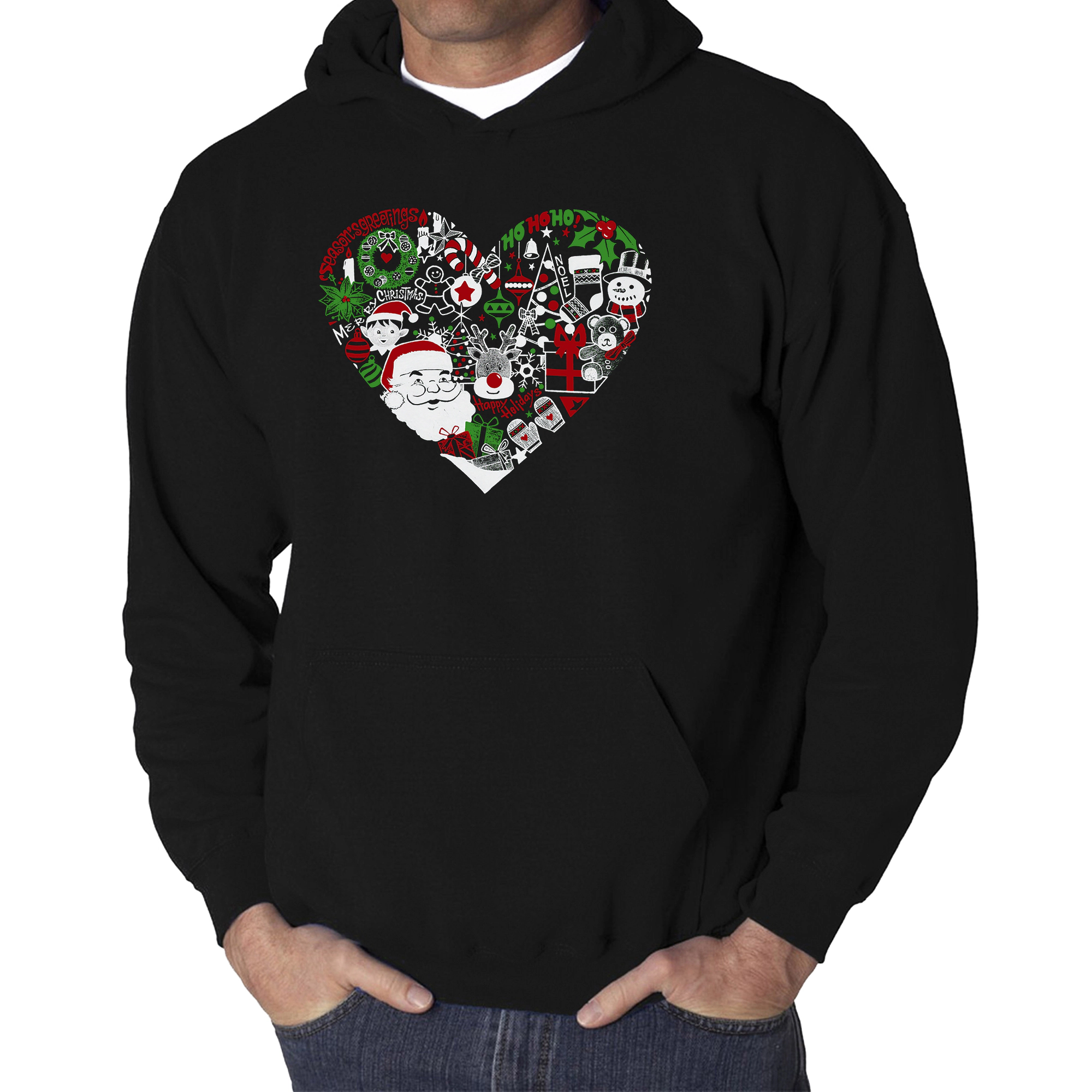 LA Pop Art Christmas Themed Heart - Men's Word Hooded Sweatshirt
