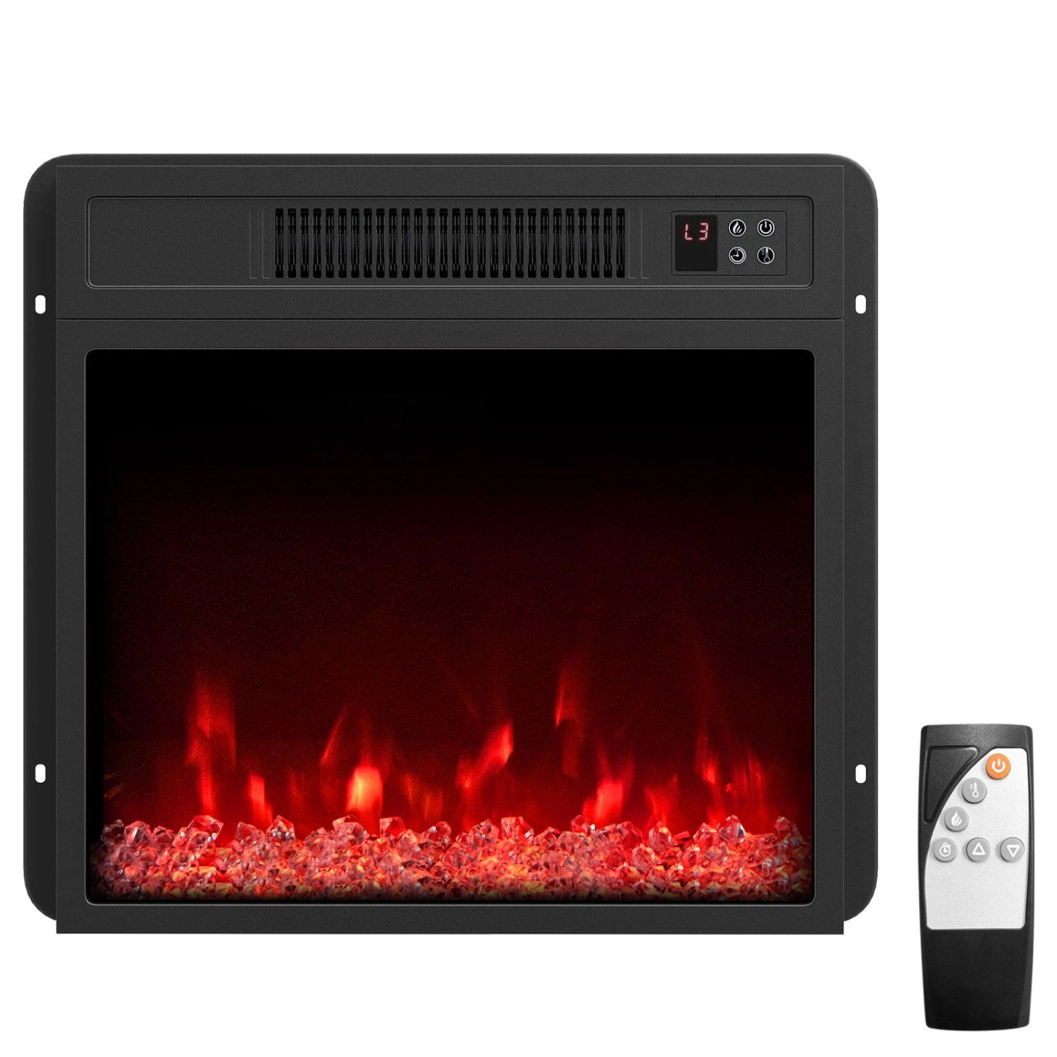 SlickBlue Black Electric Fireplace Insert with 1400W Heater, 5000 BTU, 9 Flame Colors, Timer