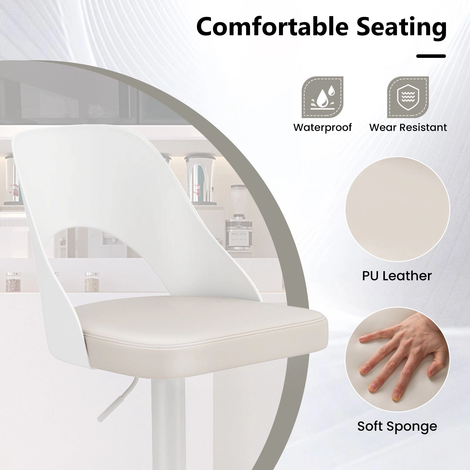 SlickBlue Set of 2 Bar Stools PU Leather Seat Adjustable Height Swivel Chairs