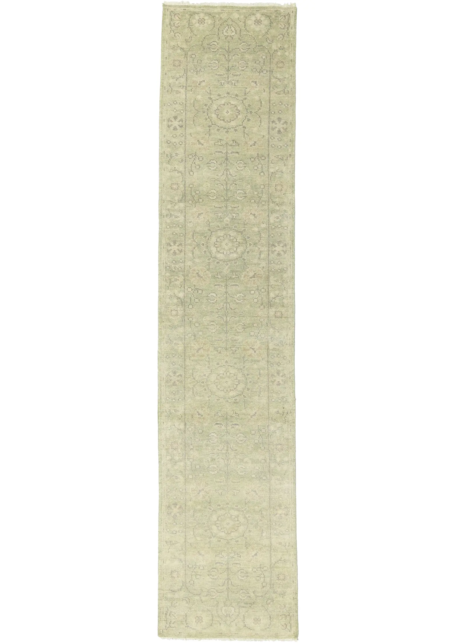 Magic Rugs Muted Green Floral 2'7X11'9 Transitional Oriental Runner Rug