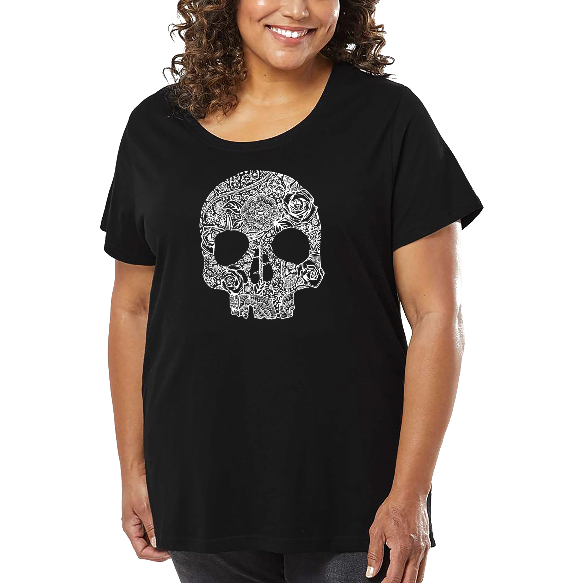 LA Pop Art Women's Plus Word T-Shirt - Flower Skull