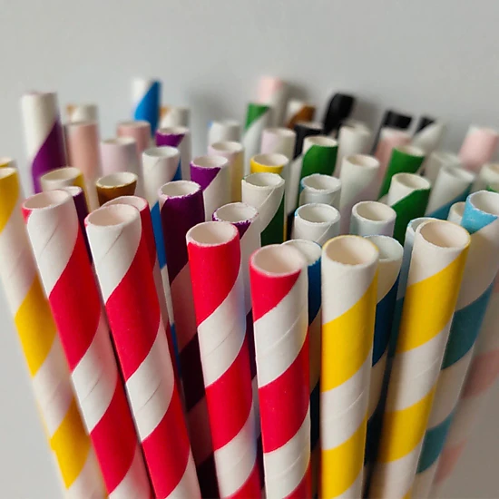 Home Collection Pack of 100 Biodegradable Patterned Paper Drinking Straws