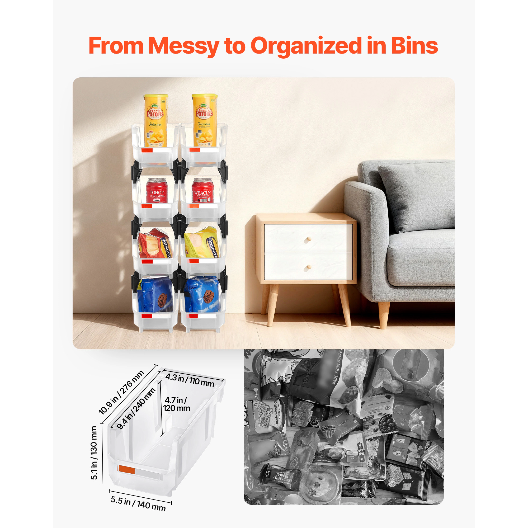 HONGGE Plastic Stackable Storage Bins Plastic Containers for Organizing Storage Bins for Closet Garage Small Parts