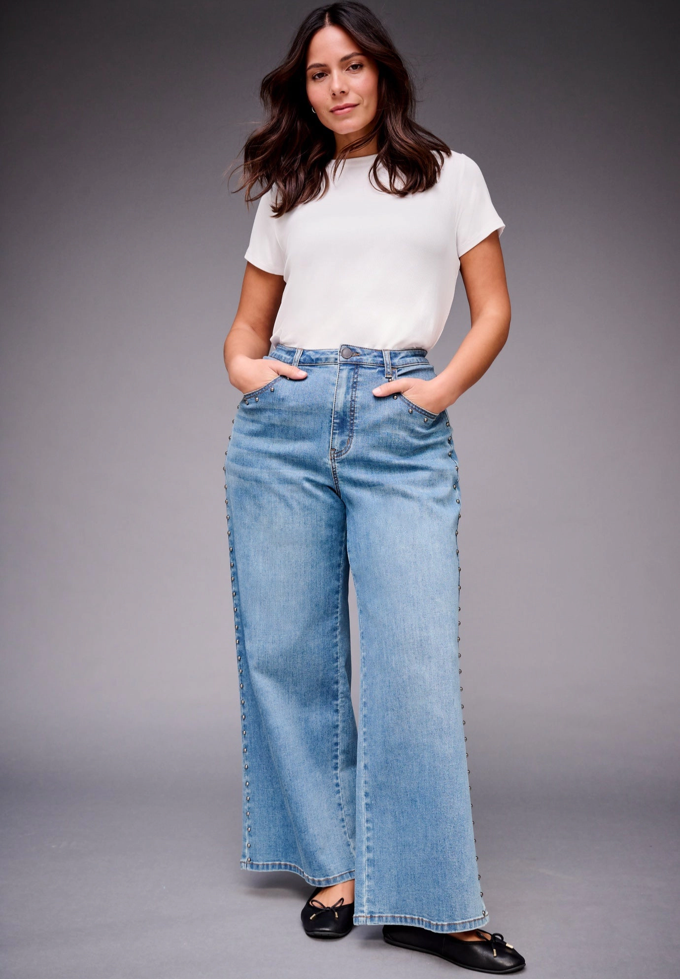 Avenue Women's Plus Studded Wide Leg Jean