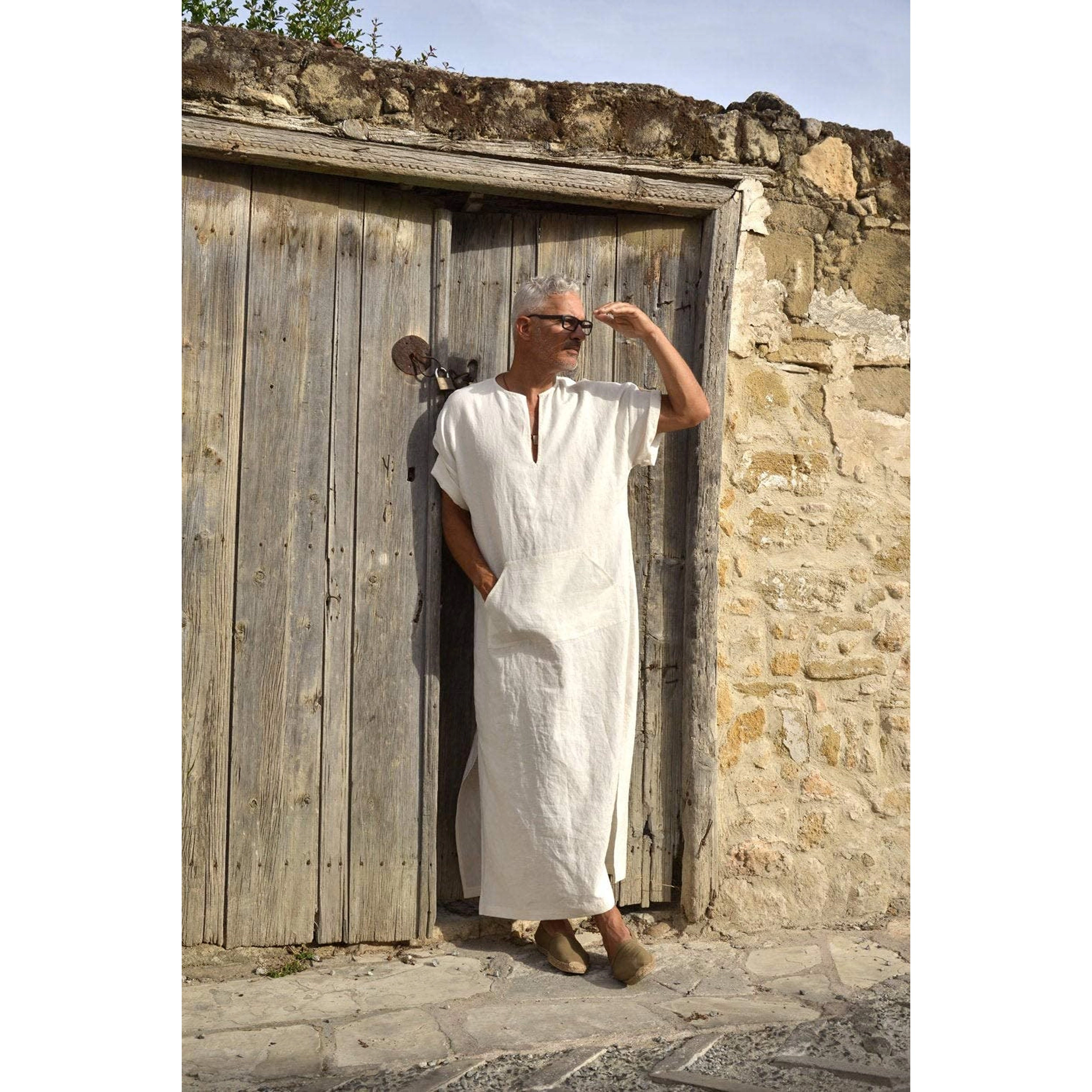 COOFANDY Men's Regular Fit Short Sleeve Split Crew Neck Linen Tunic Top