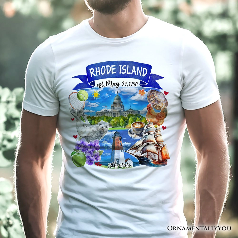 OrnamentallyYou Unisex Artistic Rhode Island State Themes And Landmarks T-Shirt