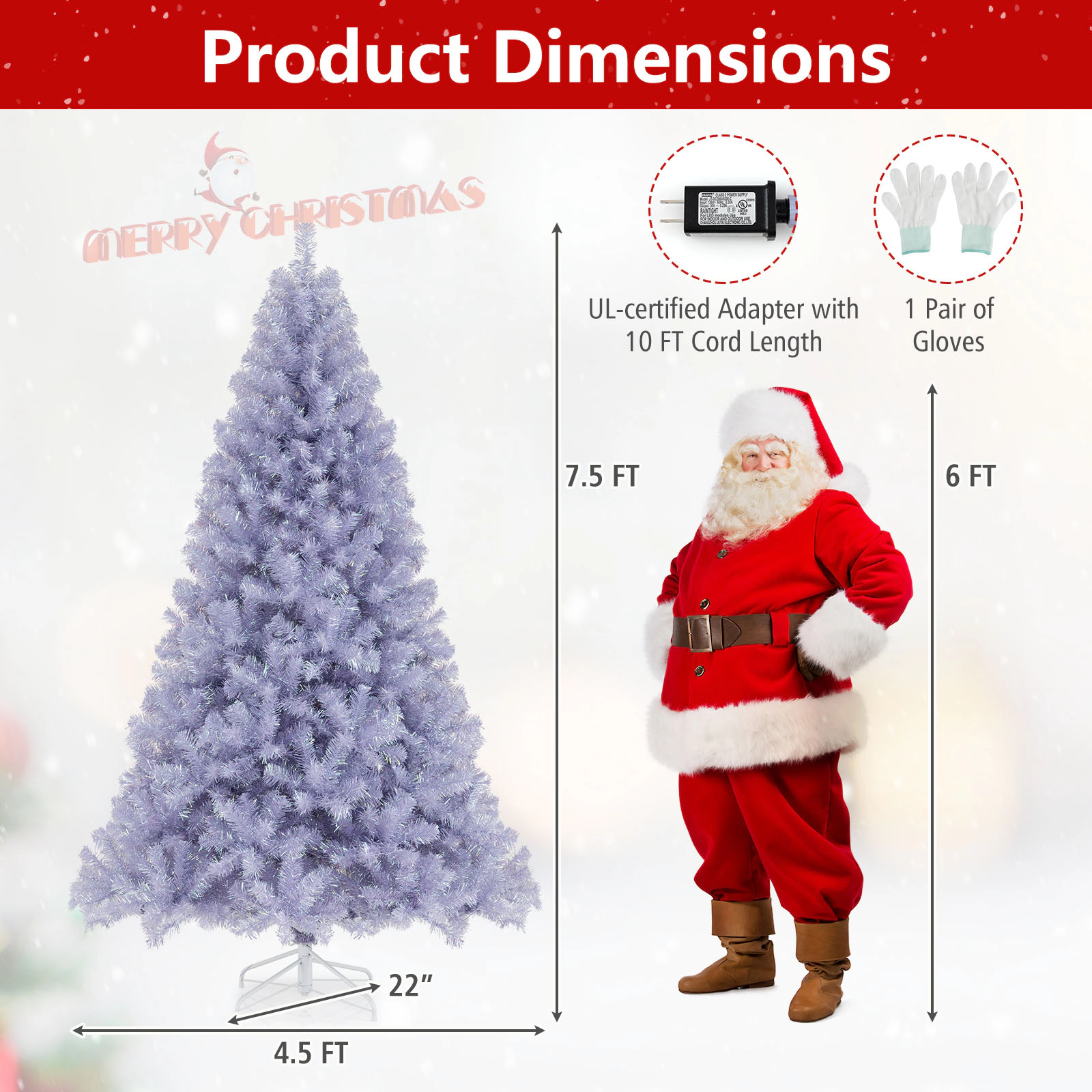 SUGIFT White Pre-Lit Tinsel Artificial Christmas Tree with 1300 Branch Tips 550 Warm White LEDs and 8 Modes